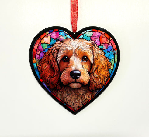 Cockapoo Stained Glass Effect Heart Suncatcher